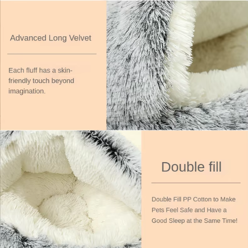 Winter Natural Comfortable Plush Bed Nest - 2-in-1 Warm Pet Sleep Bag and Nest for Small Dogs and Cats