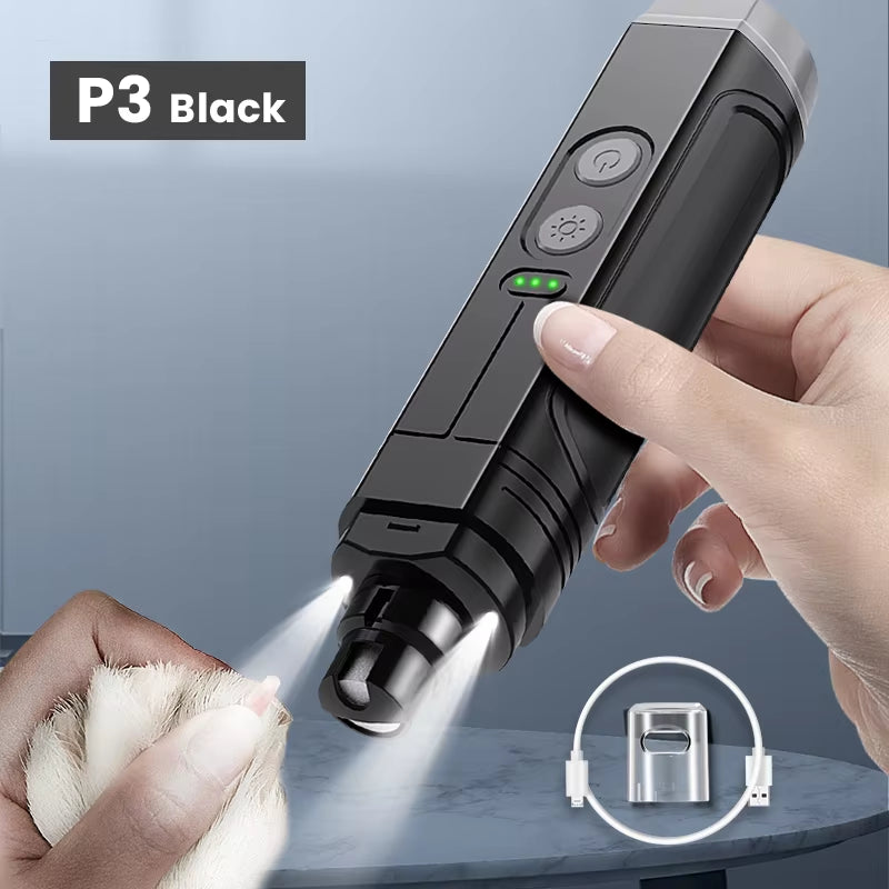 P3 Electric Pet Nail Grinder Professional Dog Nail Clippers + 2 LED Light Rechargeable Cat Claw Nail Grooming Accessories