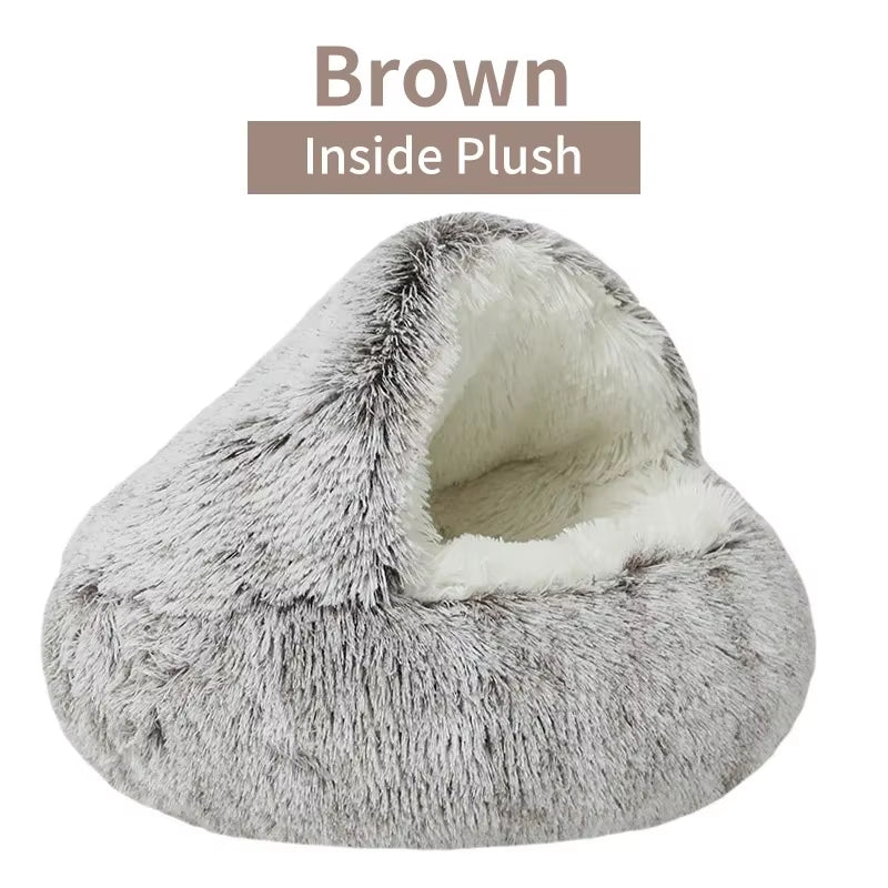 Winter Natural Comfortable Plush Bed Nest - 2-in-1 Warm Pet Sleep Bag and Nest for Small Dogs and Cats