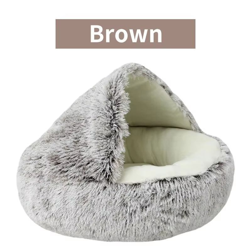 Winter Natural Comfortable Plush Bed Nest - 2-in-1 Warm Pet Sleep Bag and Nest for Small Dogs and Cats