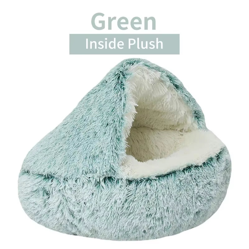 Winter Natural Comfortable Plush Bed Nest - 2-in-1 Warm Pet Sleep Bag and Nest for Small Dogs and Cats